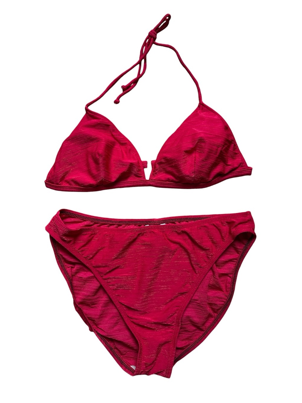 Vintage Red Bikini Two-Piece Swim Set - Classic Triangle Top w/ High Cut Bottom